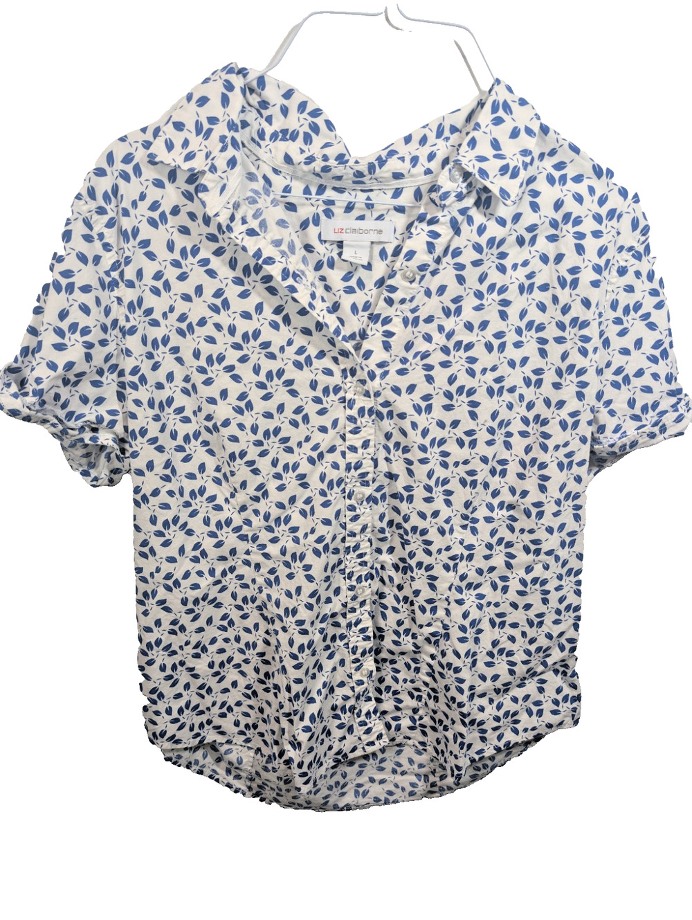 Liz Claiborne Womens Large Floral Print Short Sleeve Button Up Shirt Boho Blouse